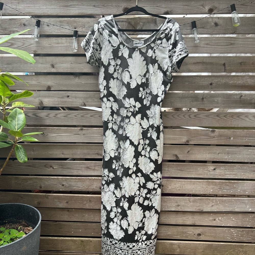 Vintage Caroline Wells Collection Maxi Dress with Etched Velvet Floral Pattern